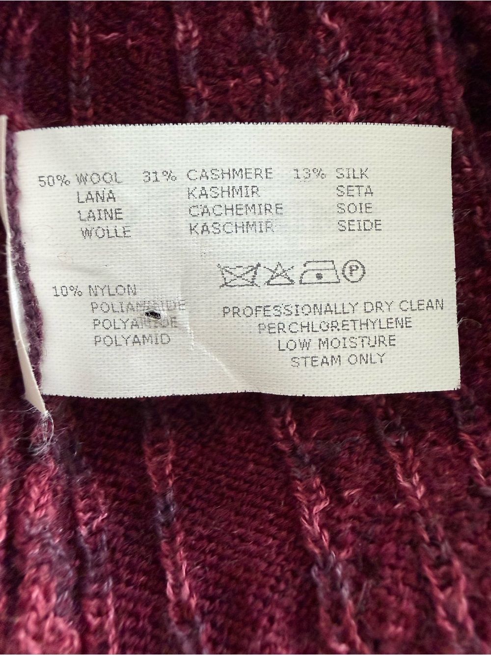 Rare Vintage Missoni Women's Orange Label Deep Burgundy V-Neck Knit Sweater - Picture 6 of 6
